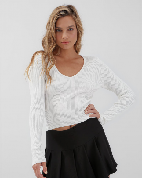 Melhores ofertas no Tricot Monte Sião Suéter de tricot branco com saia plissada